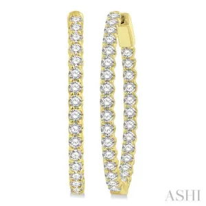 3 ctw Inside-Out Round Cut Diamond Oval Shape Hoop Earrings in 14K Yellow Gold
