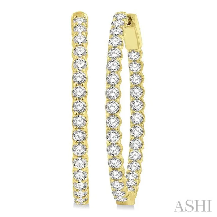 3 ctw Inside-Out Round Cut Diamond Oval Shape Hoop Earrings in 14K Yellow Gold