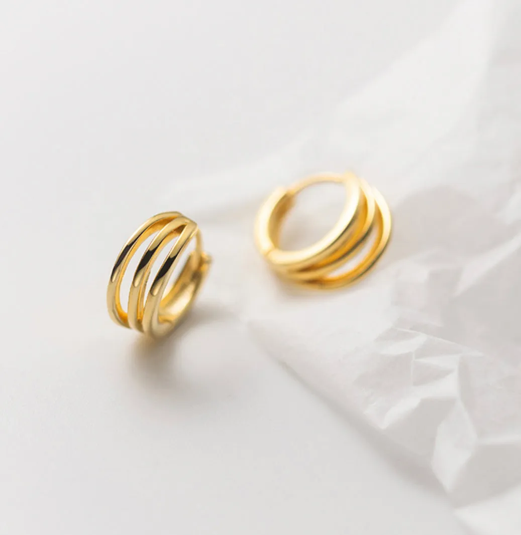 3-in-1 Silver Hoop Earrings-SH056