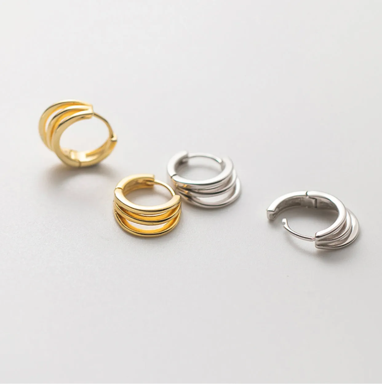 3-in-1 Silver Hoop Earrings-SH056