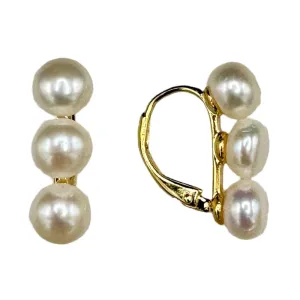 346-01-G | 3-PEARL HUGGIE EARRING ON GOLD