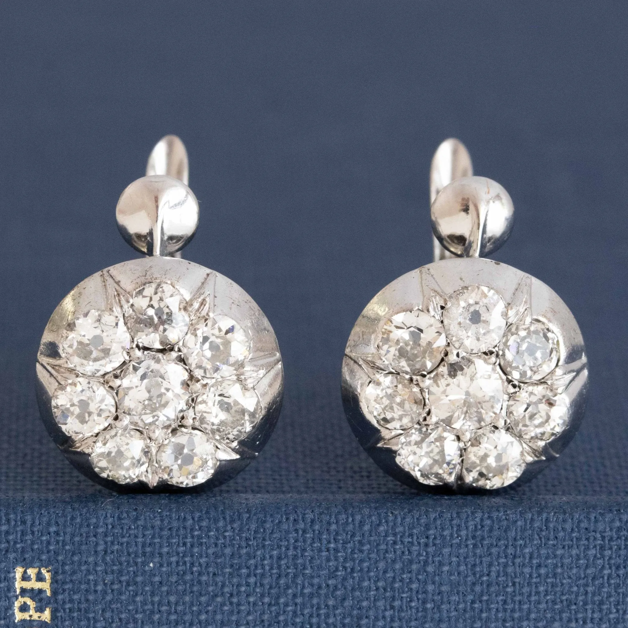 4.15ctw Antique Old Mine Cut Diamond Cluster Earrings