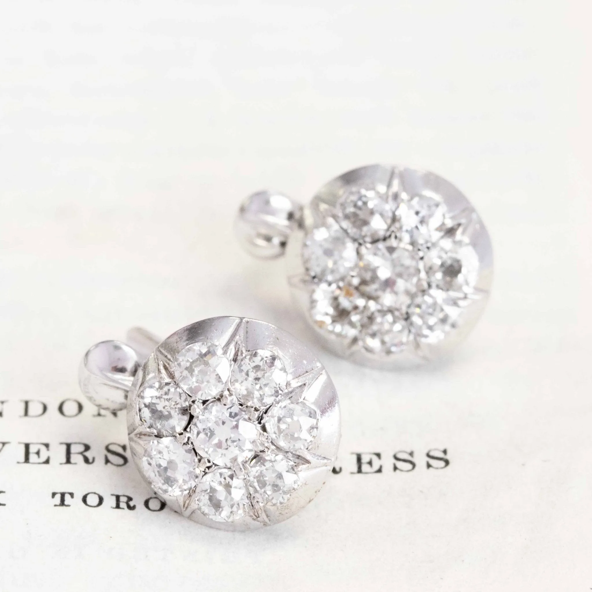4.15ctw Antique Old Mine Cut Diamond Cluster Earrings