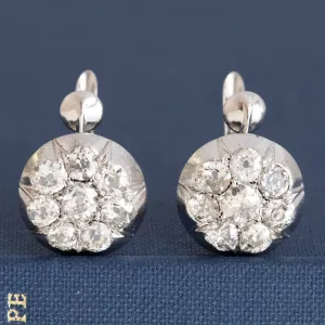4.15ctw Antique Old Mine Cut Diamond Cluster Earrings