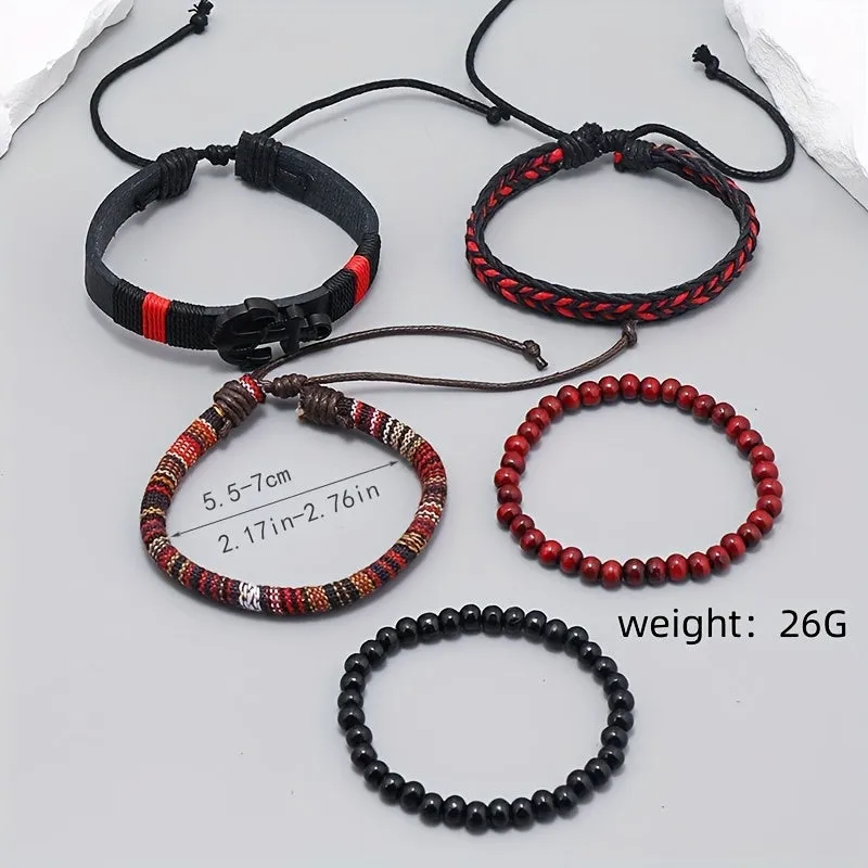 4pcs Y2K Handwoven Boho Faux Leather Bracelet Layer Bracelet