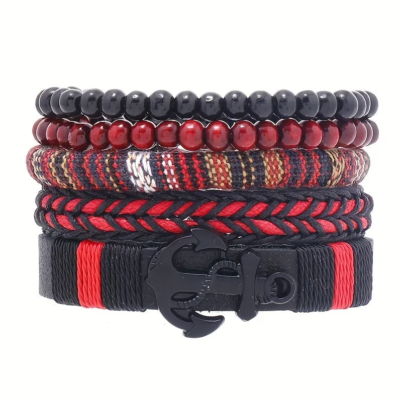 4pcs Y2K Handwoven Boho Faux Leather Bracelet Layer Bracelet