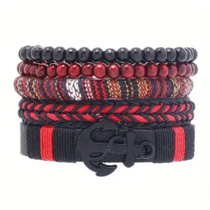 4pcs Y2K Handwoven Boho Faux Leather Bracelet Layer Bracelet