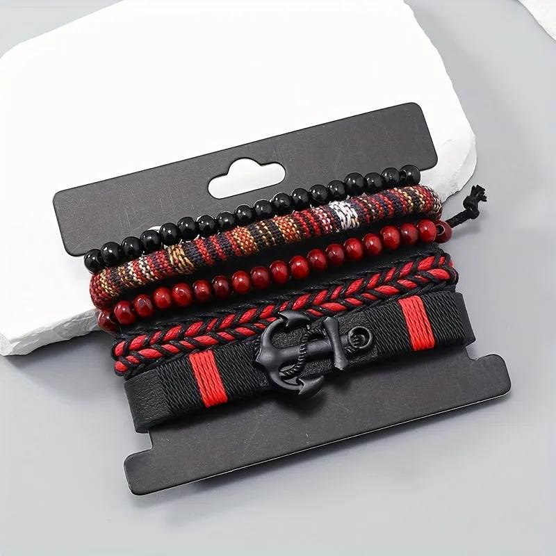 4pcs Y2K Handwoven Boho Faux Leather Bracelet Layer Bracelet