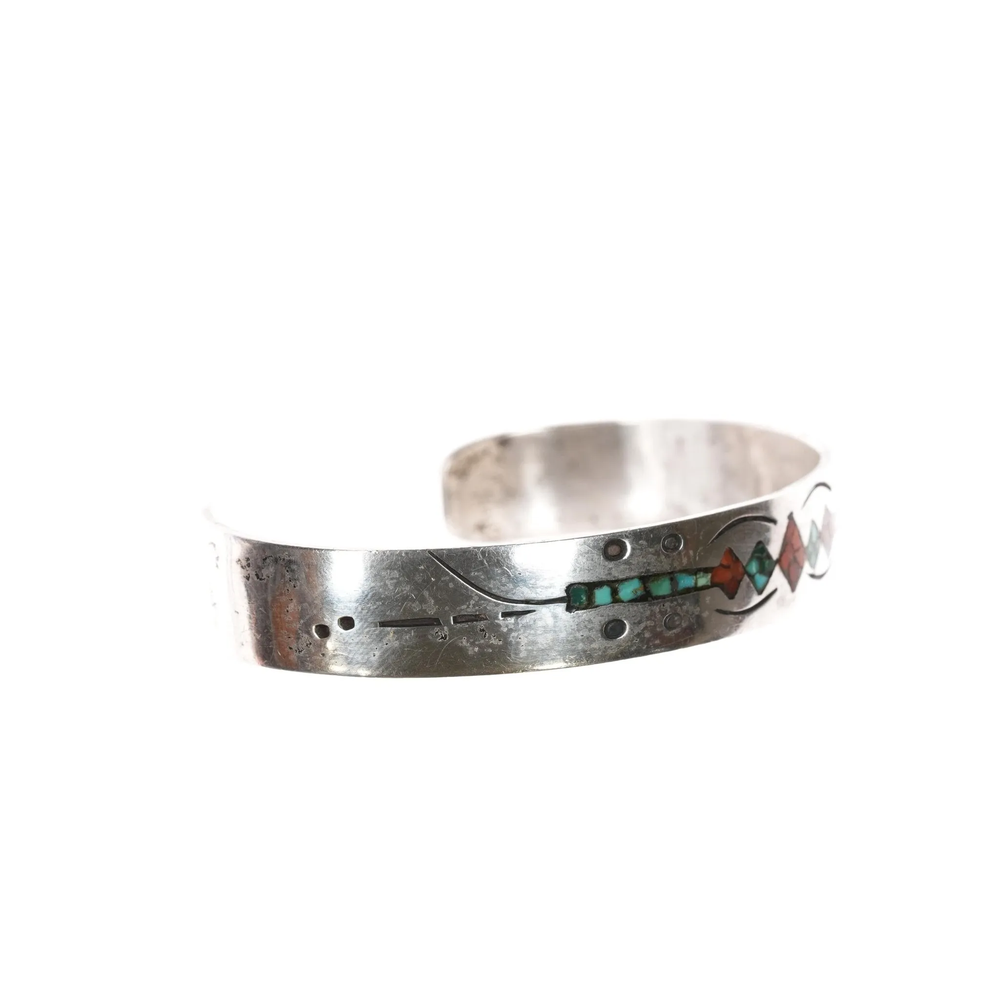 6.625" C Navajo vintage Chip inlay sterling cuff bracelet