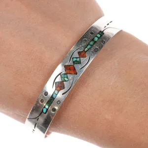 6.625" C Navajo vintage Chip inlay sterling cuff bracelet
