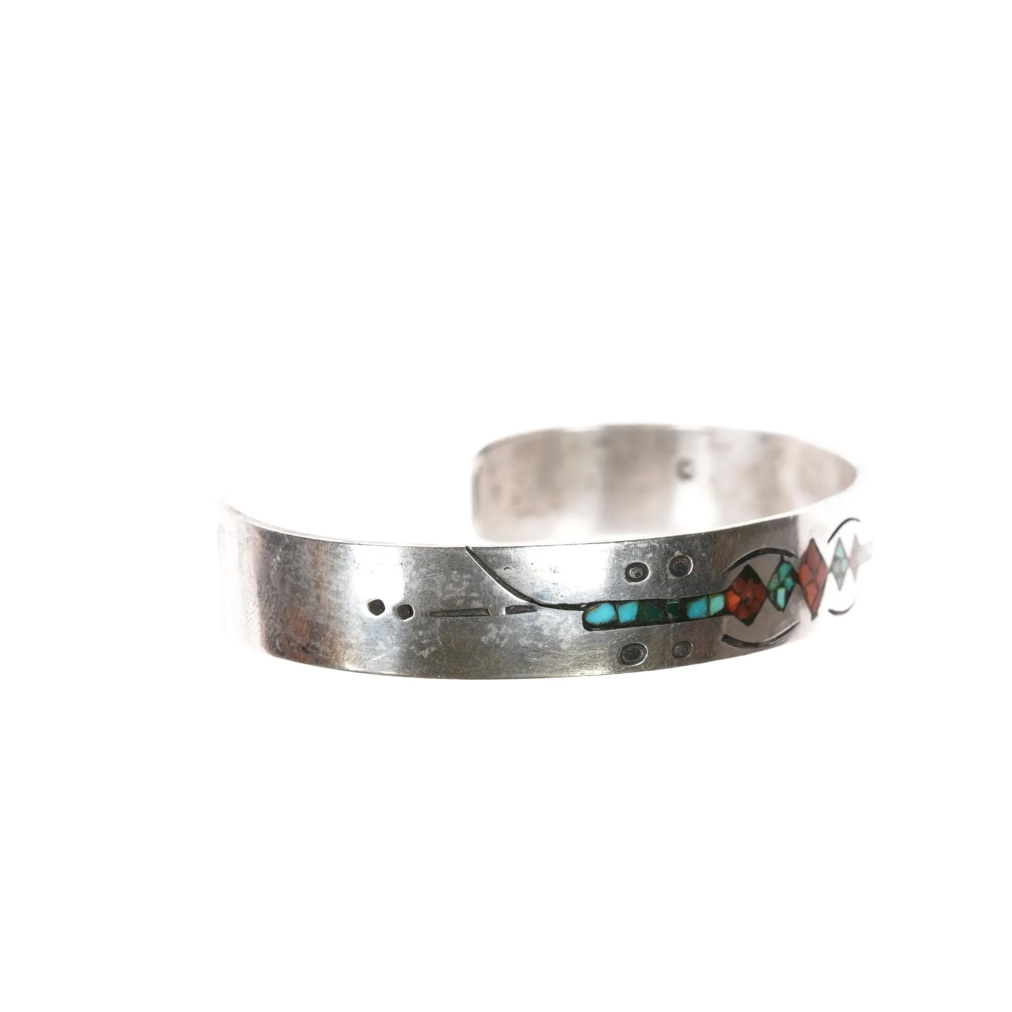 6.625" C Navajo vintage Chip inlay sterling cuff bracelet