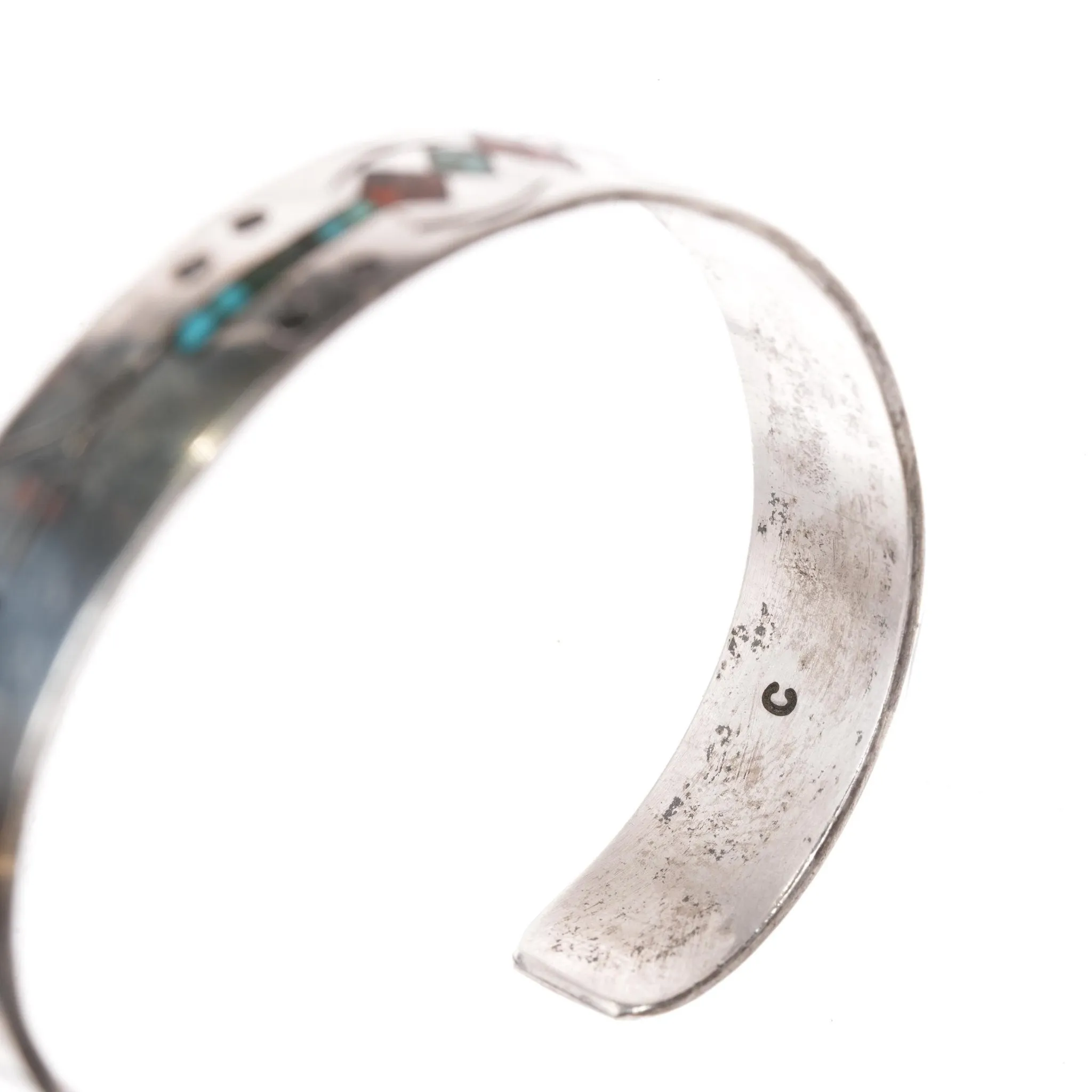 6.625" C Navajo vintage Chip inlay sterling cuff bracelet