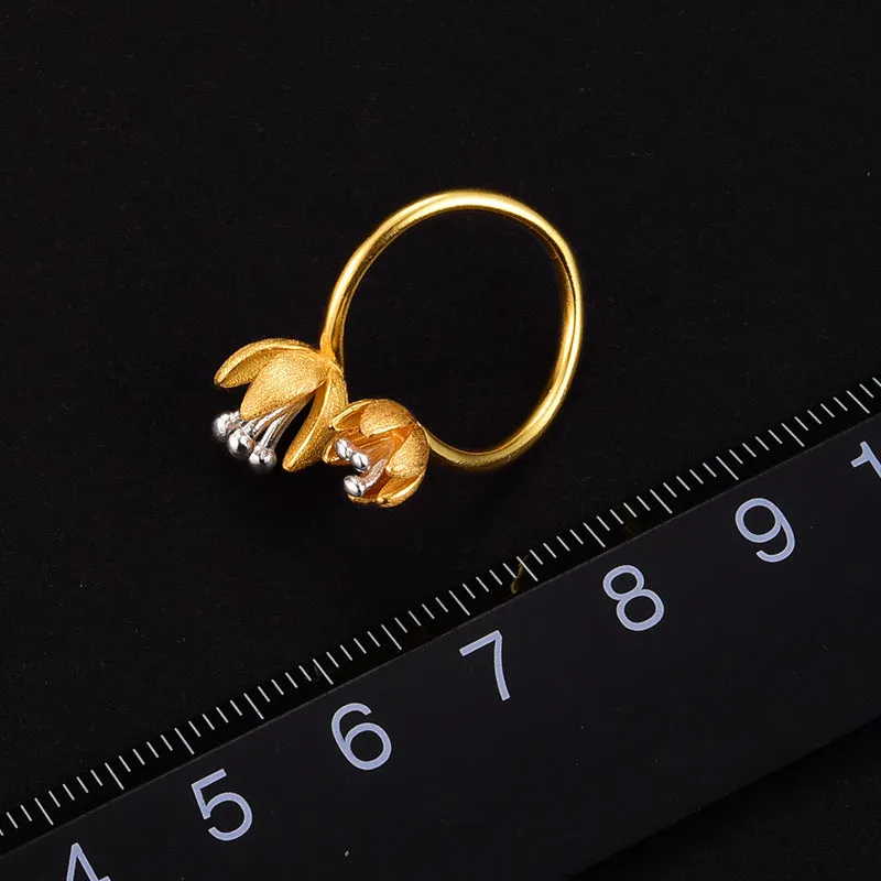 925 Silver Color Separation Flower Toi et Moi Ring