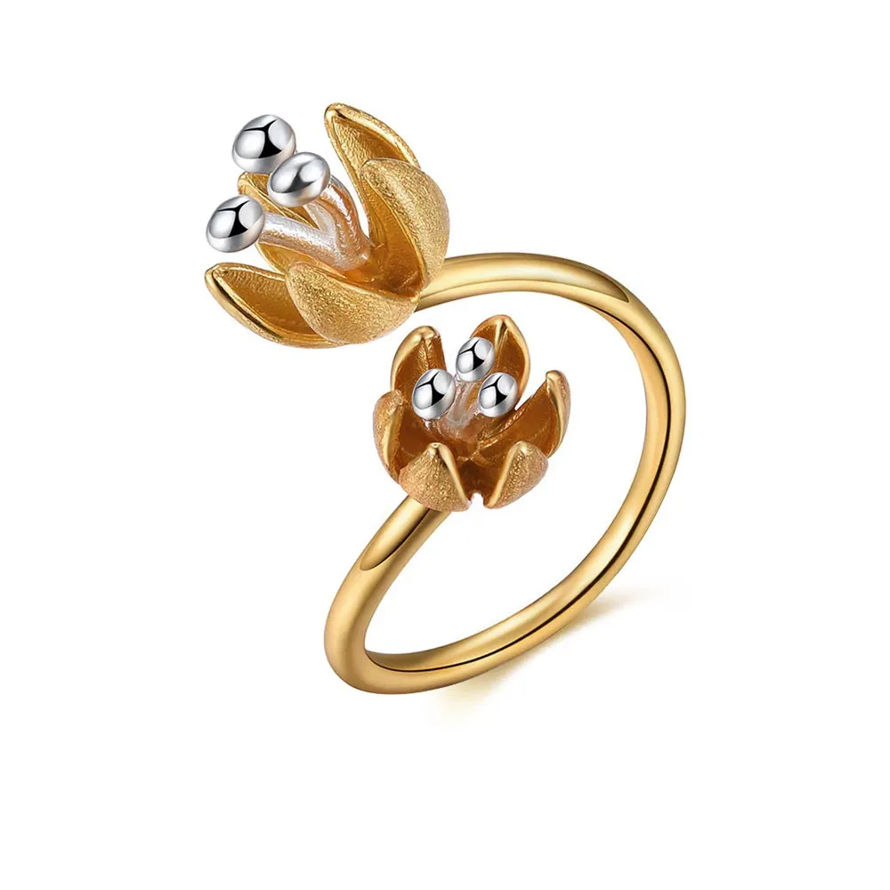 925 Silver Color Separation Flower Toi et Moi Ring
