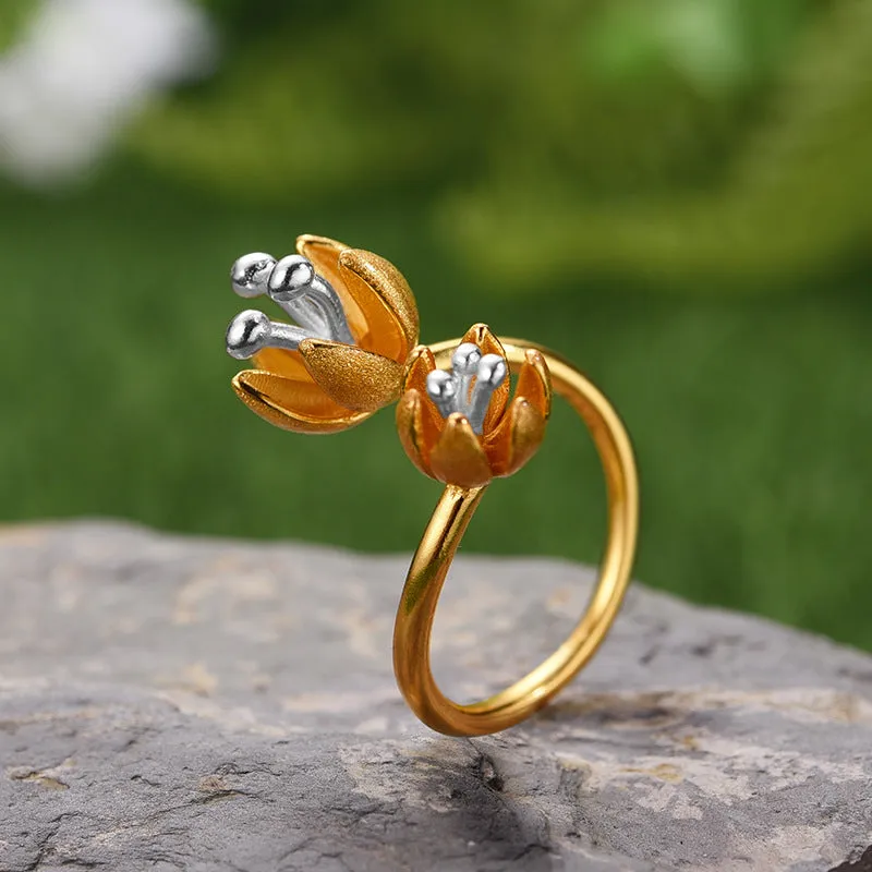 925 Silver Color Separation Flower Toi et Moi Ring