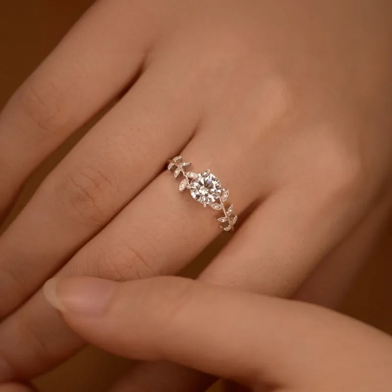 925 Silver Laurel Leaf Moissanite Ring