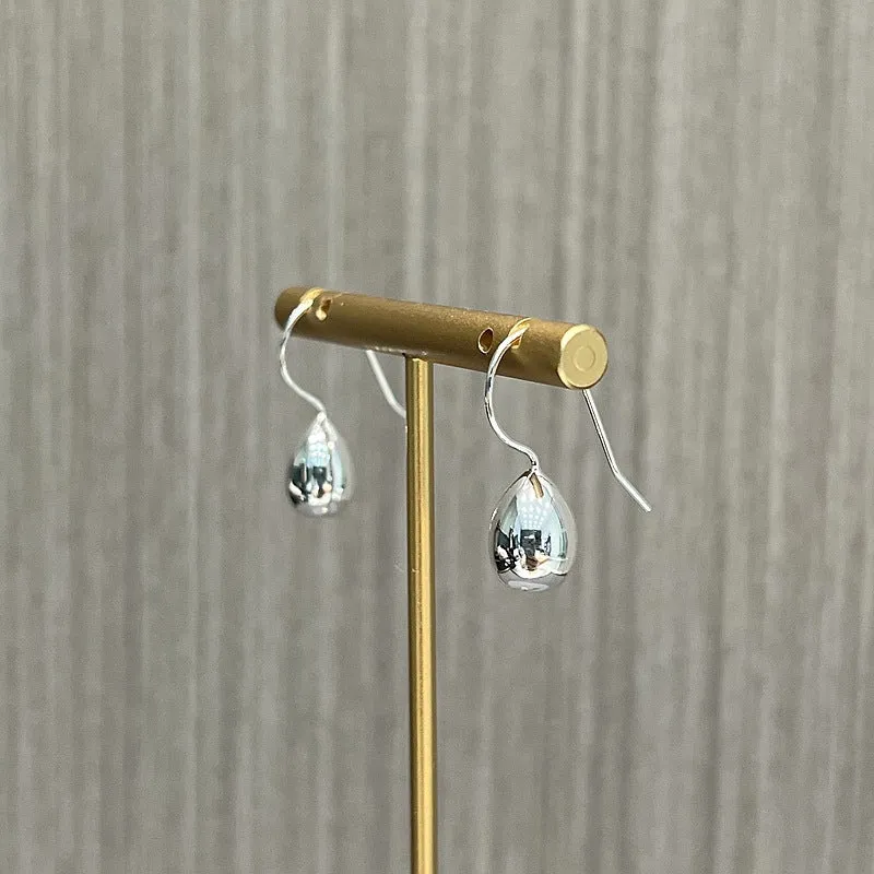 925 Sterling Silver Ball Solid Water Drop Egg Earrings