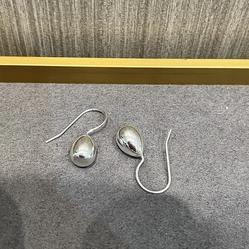 925 Sterling Silver Ball Solid Water Drop Egg Earrings