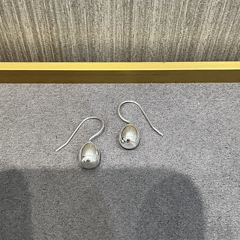 925 Sterling Silver Ball Solid Water Drop Egg Earrings
