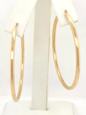 925 Sterling Silver Gold Plated Hoop Loop Hollow Earrings 1.9" 2.25mm 3 grams