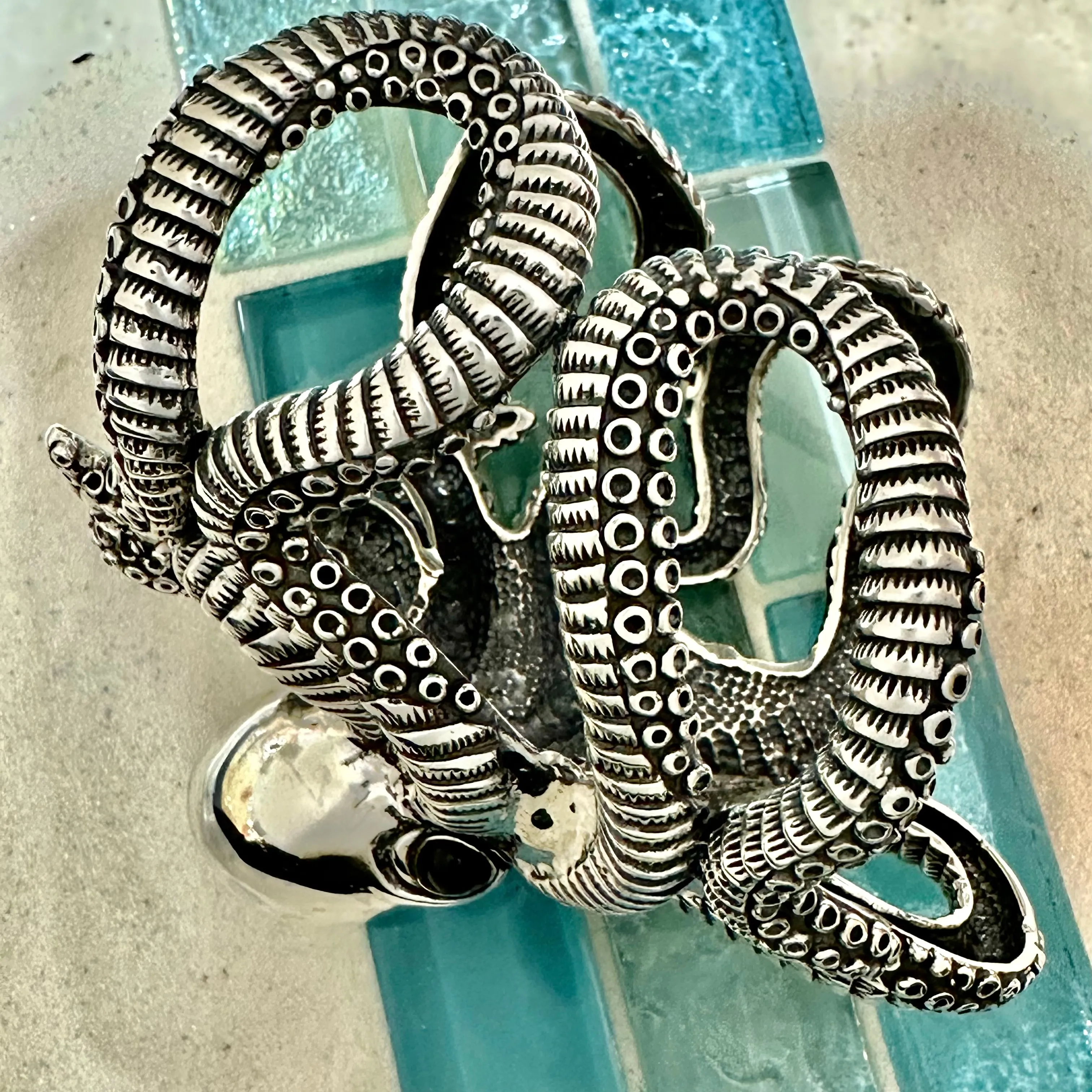 925 Sterling Silver XL Octopus Cuff Bracelet