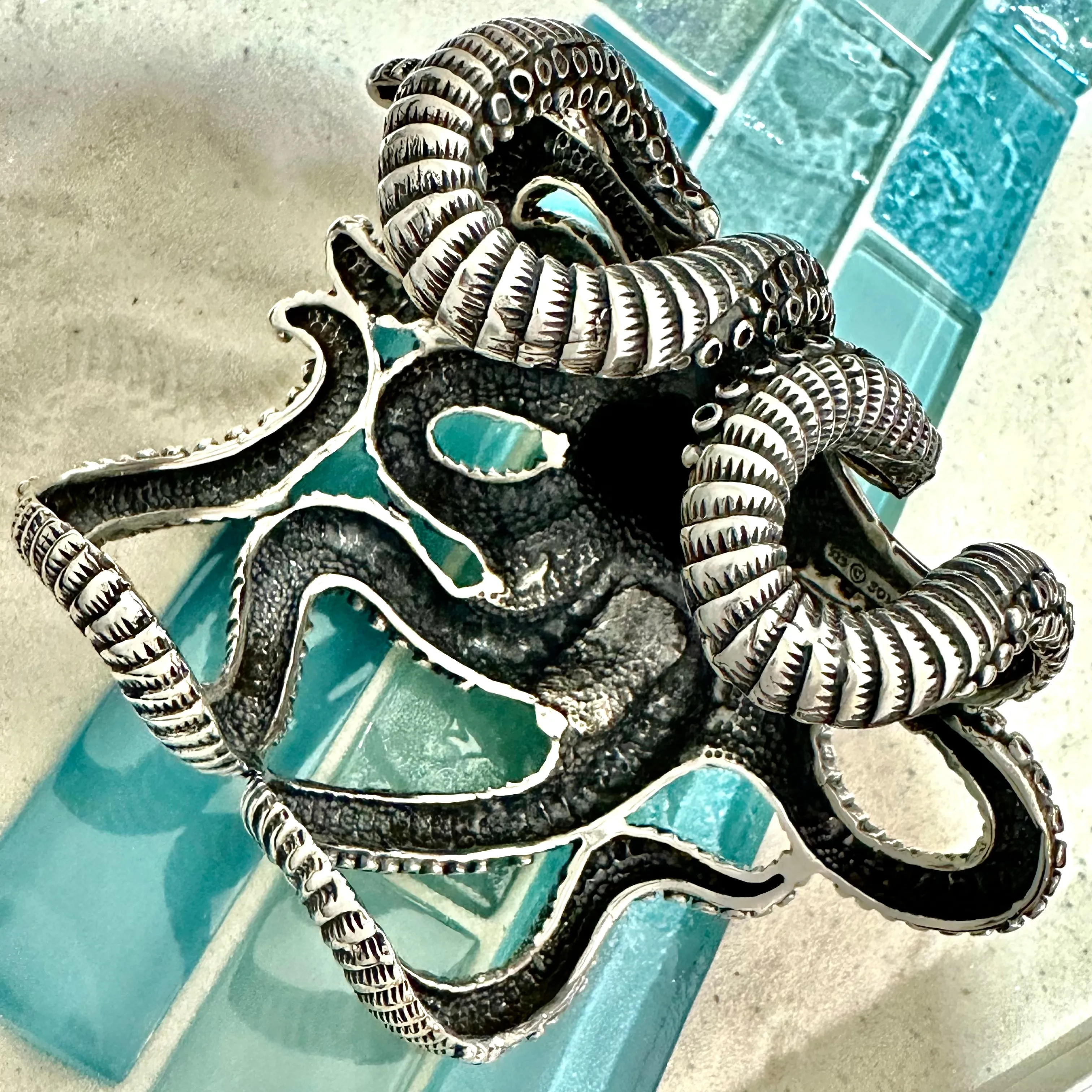 925 Sterling Silver XL Octopus Cuff Bracelet