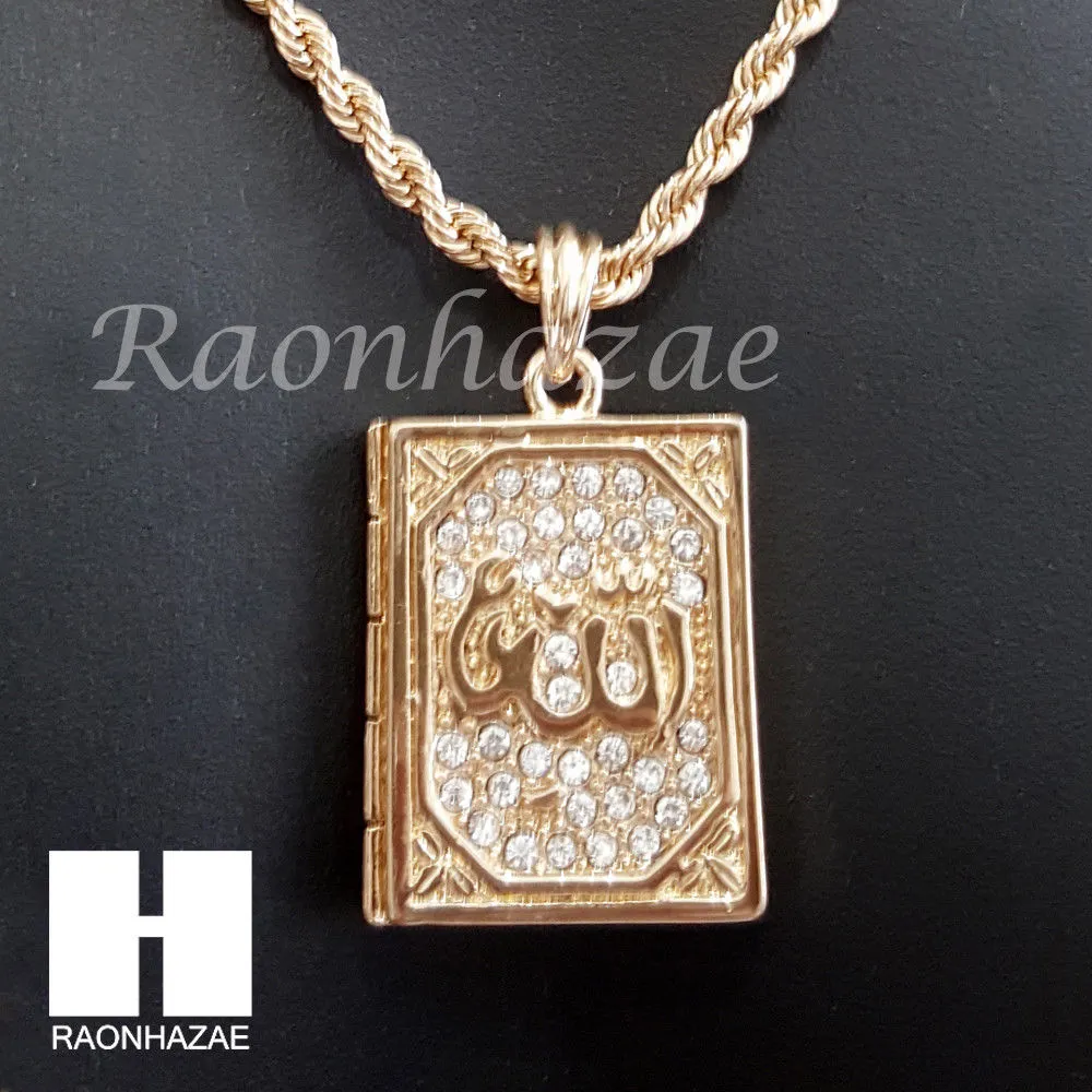 ALLAH QURAN ROPE CHAIN DIAMOND CUT 30" CUBAN LINK CHAIN NECKLACE S063