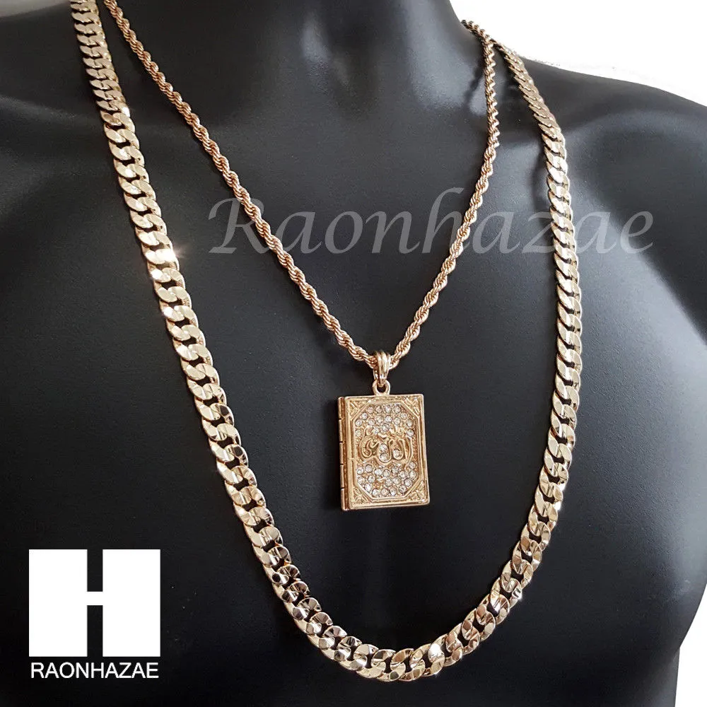 ALLAH QURAN ROPE CHAIN DIAMOND CUT 30" CUBAN LINK CHAIN NECKLACE S063