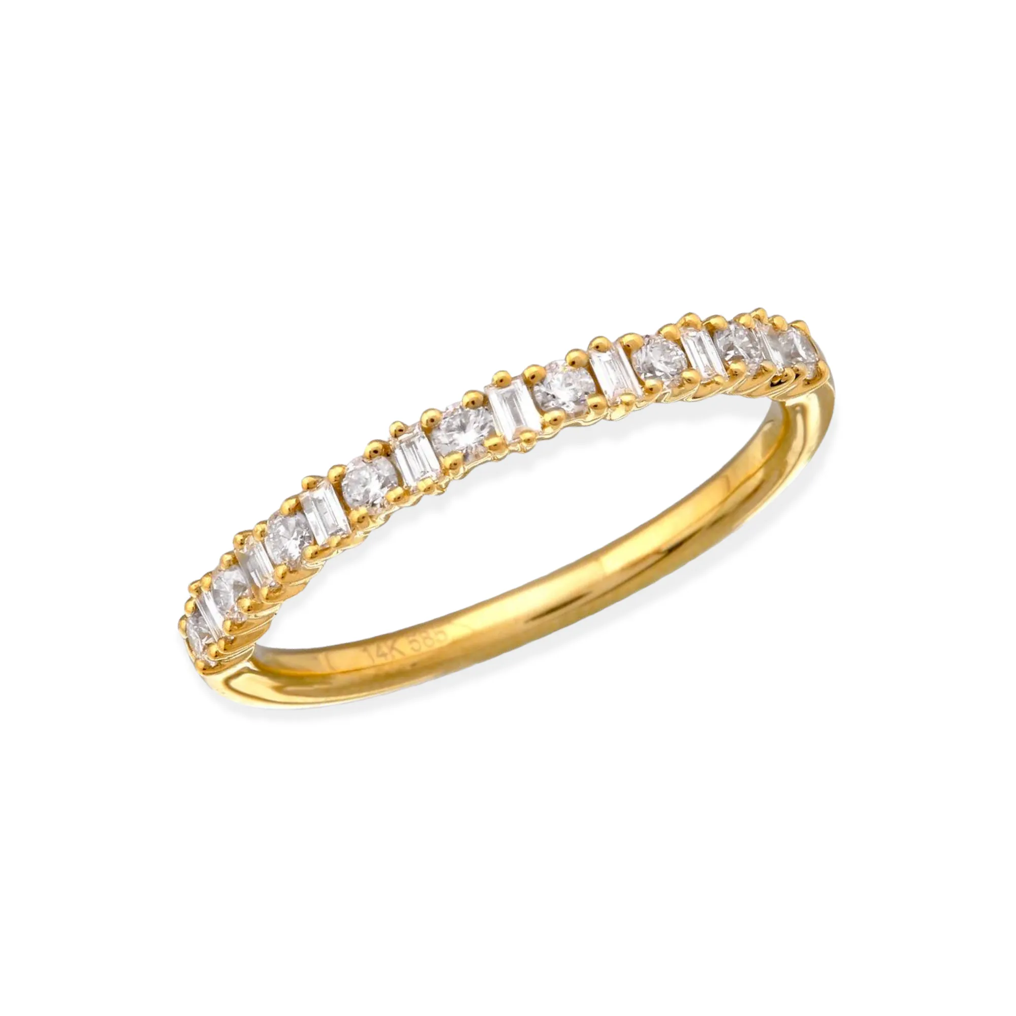 Alternating Baguettes & Round Diamonds Stacking Ring
