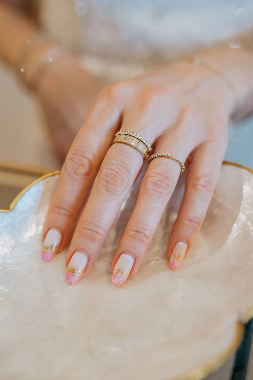 Alternating Baguettes & Round Diamonds Stacking Ring