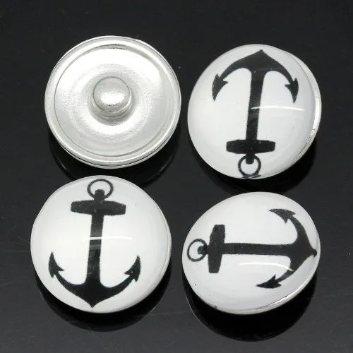 Anchor Design Glass Chunk Charm Button Fits Chunk Bracelet 18mm for Noosa Style Chunk Leather Bracelet