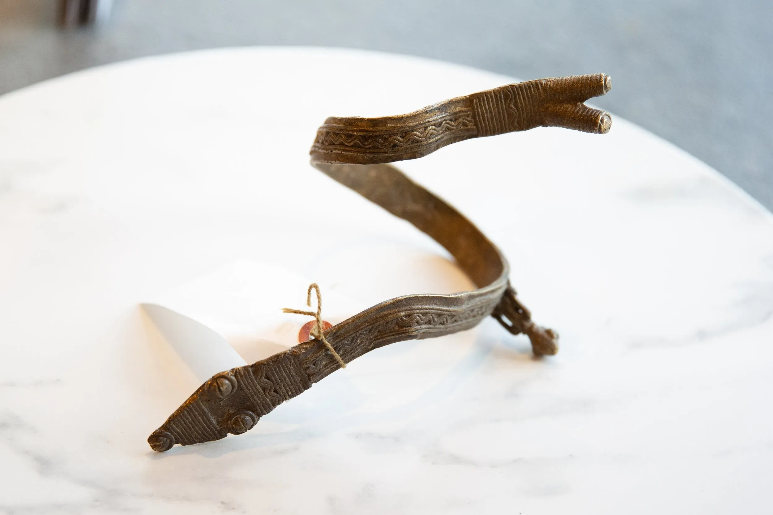 Antique African Bronze Snake with Rider Arm Cuff
