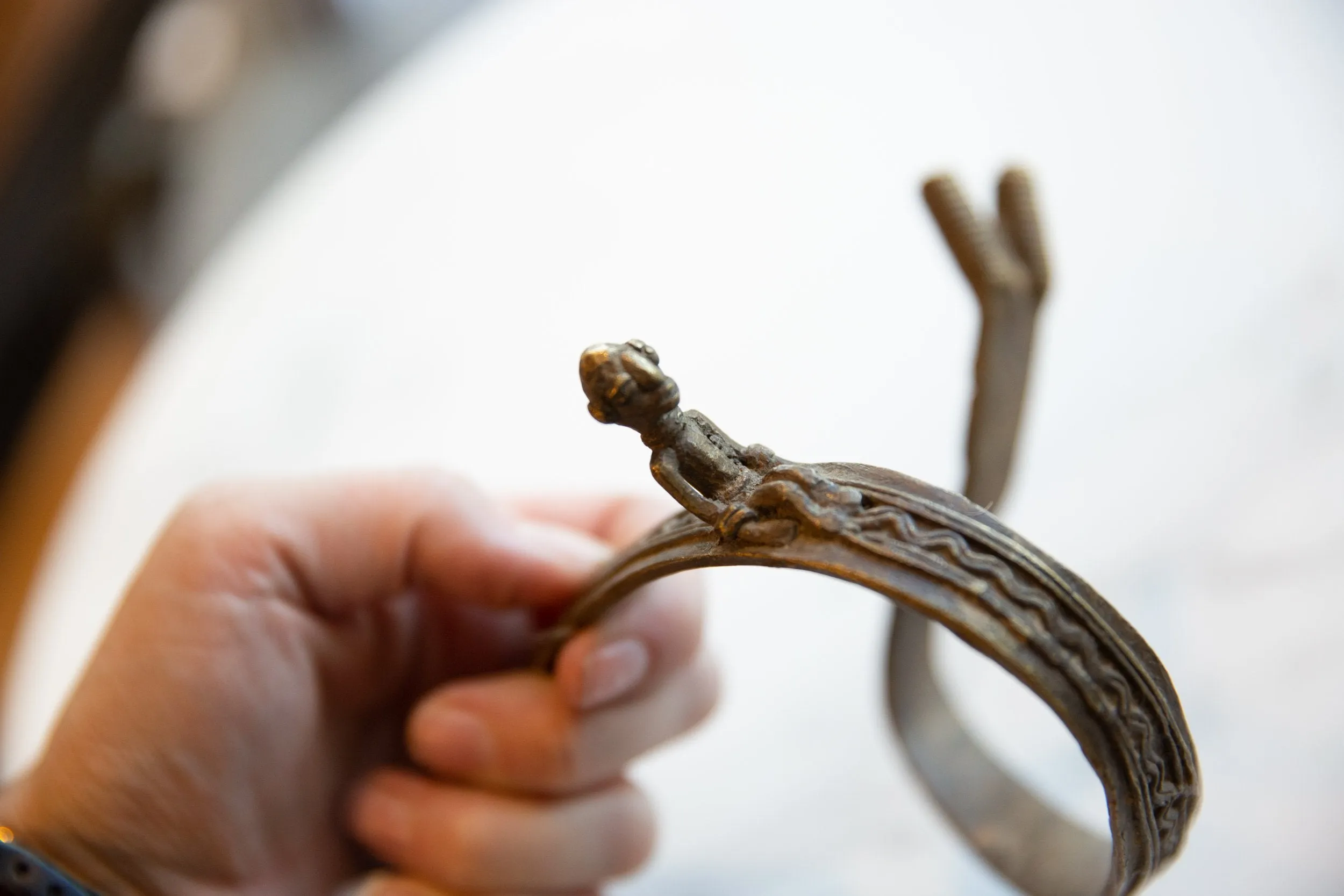 Antique African Bronze Snake with Rider Arm Cuff