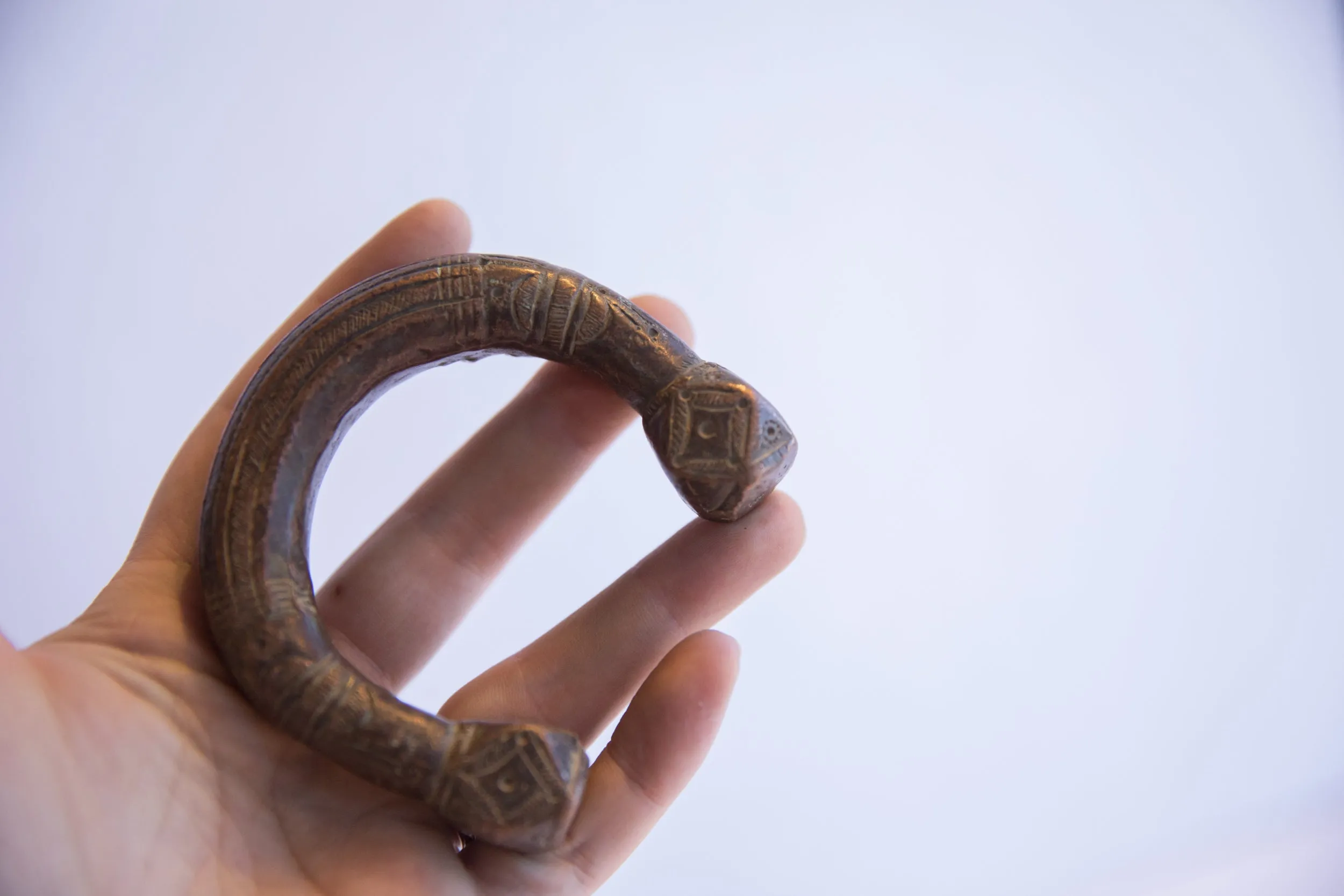 Antique African Geometric Base Copper Alloy Cuff Bracelet
