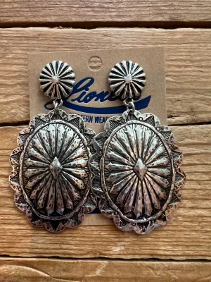 Antique Silver Concho Drop Earrings