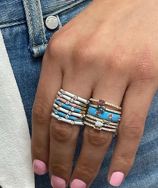 Ava Ring: Sky Blue Enamel/14K White Gold-Diamond, Size 6.5
