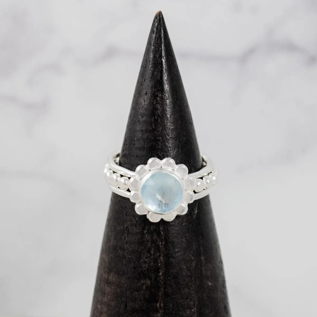 Beaded Aquamarine Stacking - sterling silver