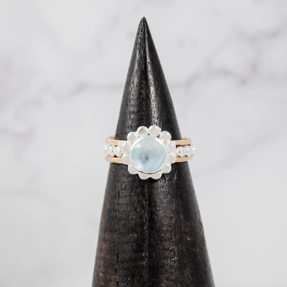 Beaded Aquamarine Stacking - sterling silver