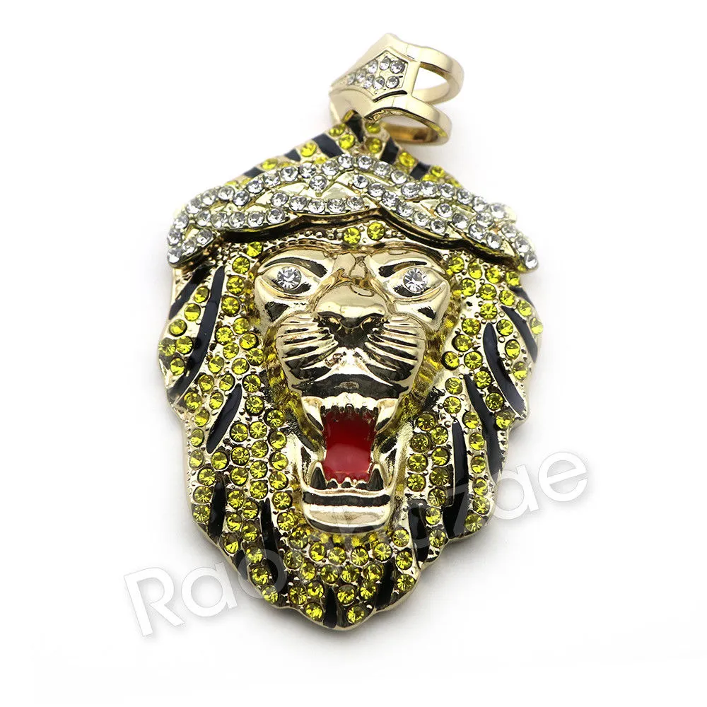 BIG KING LION CHARM ROPE CHAIN DIAMOND CUT 30" CUBAN CHAIN NECKLACE 54