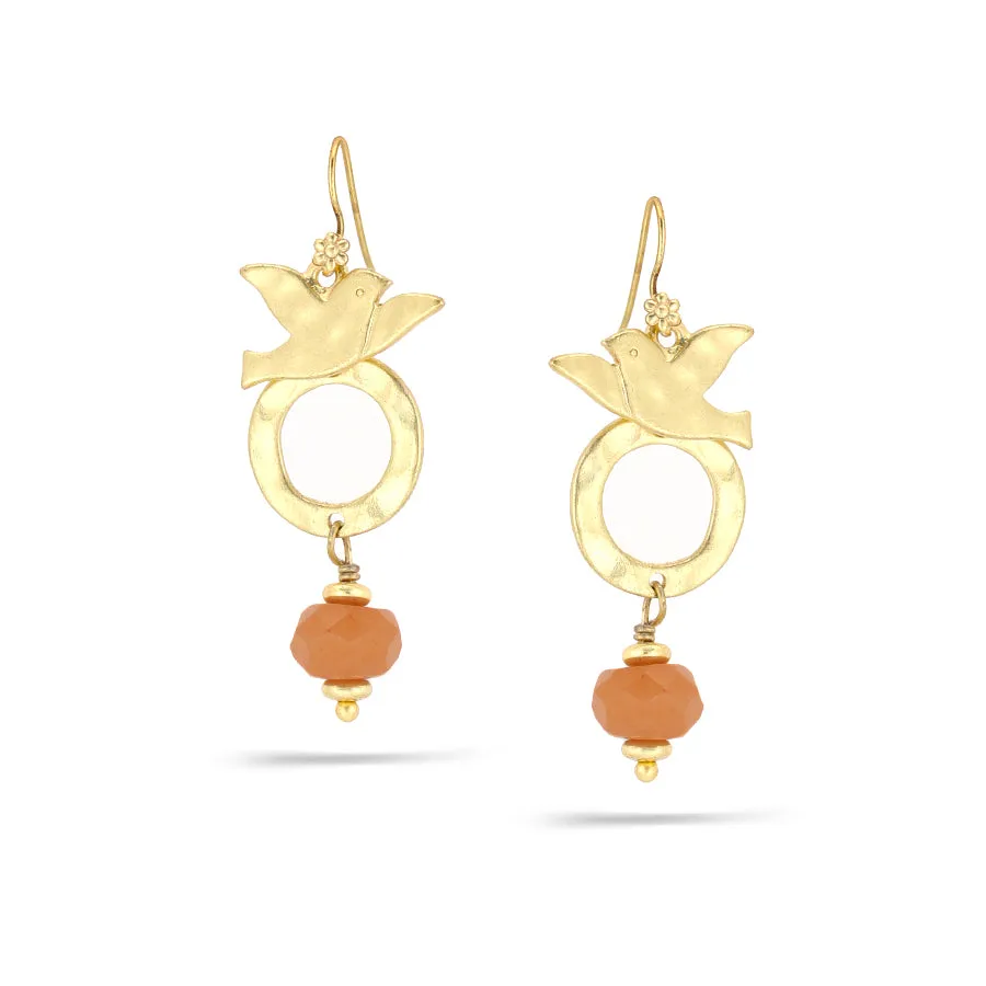 BIRD ROUND ORANGE STONE DROP EARRINGS #191RD3101 (2B6)