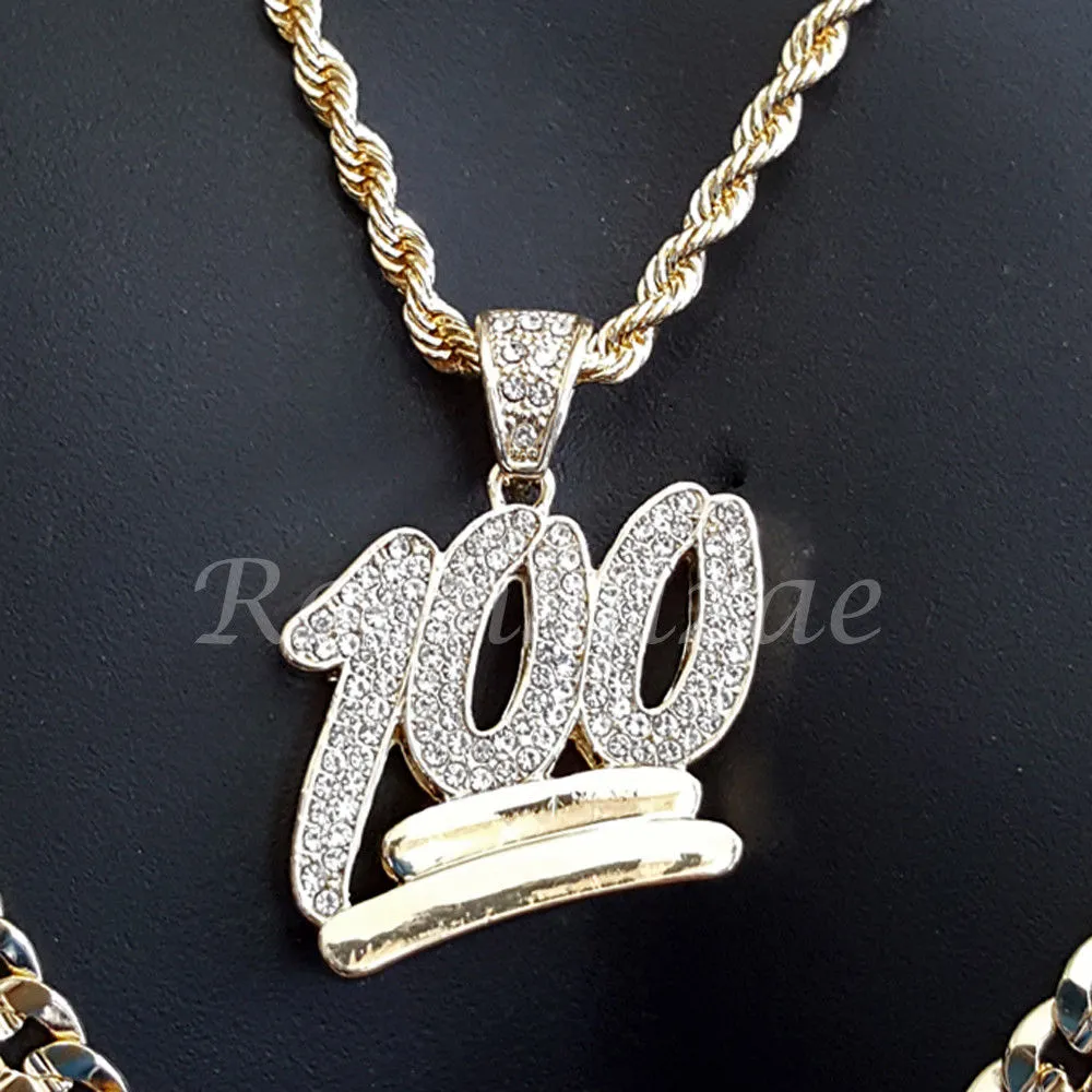 BLING 100 CHARM ROPE CHAIN DIAMOND CUT 30" CUBAN CHAIN NECKLACE SET G32