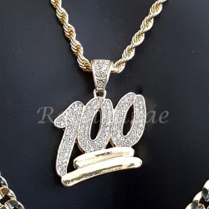 BLING 100 CHARM ROPE CHAIN DIAMOND CUT 30" CUBAN CHAIN NECKLACE SET G32