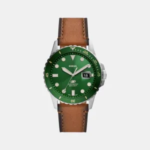Blue Dive Men Quartz Silver Dial Analog Leather Watch FS5946