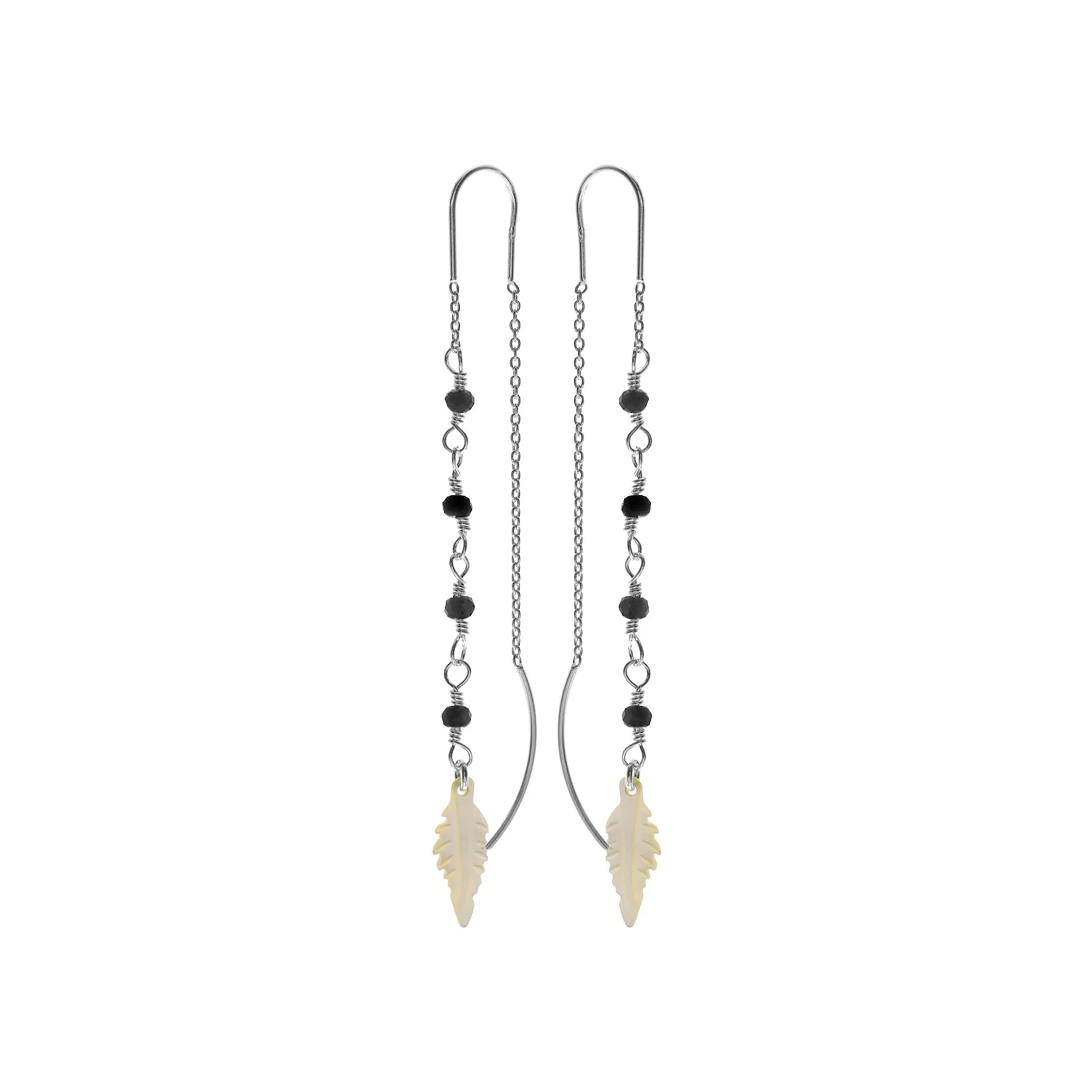 Boho monochrome leaf pull through earrings