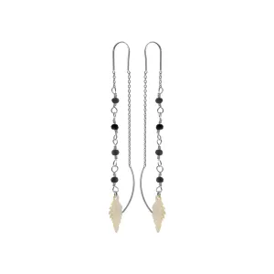 Boho monochrome leaf pull through earrings