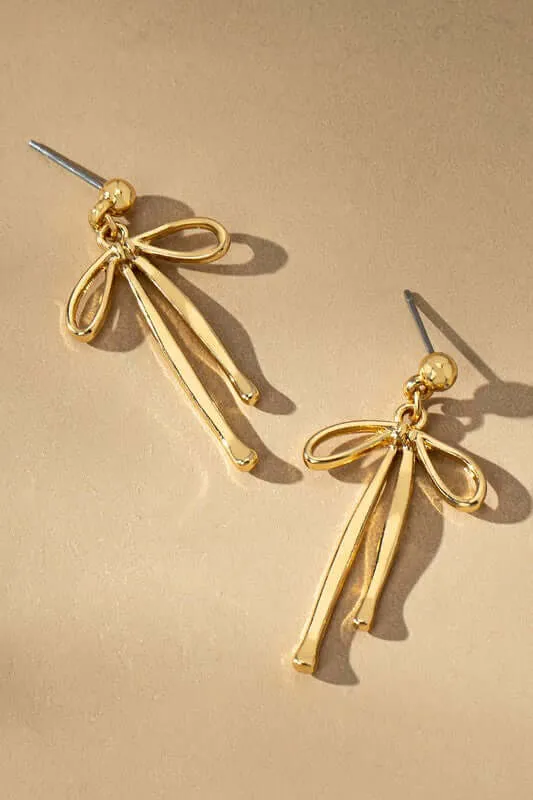 Bow Drop Earrings in Gold