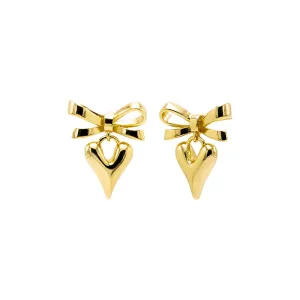 Bow Tie X Puffy Heart Drop Stud Earring