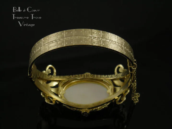 Bracelet Hinged Cuff Whiting & Davis Goldtone Mother of Pearl Vintage