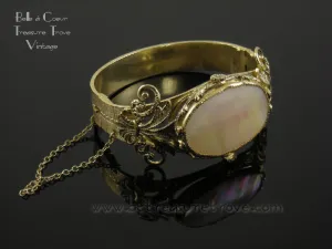 Bracelet Hinged Cuff Whiting & Davis Goldtone Mother of Pearl Vintage