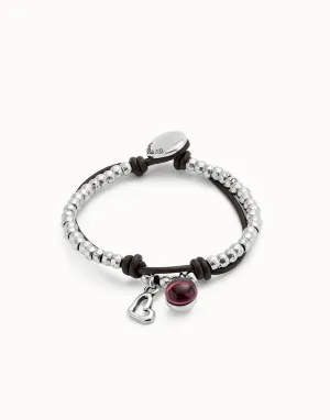 Bracelet with leather and purple murano glass